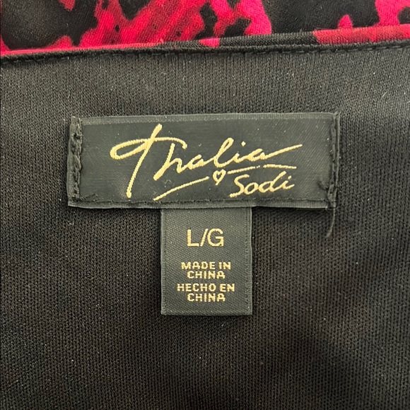 Thalia Sodi Vibrant Red and Black Animal Print Ruched Midi Dress Size L - Picture 12 of 13